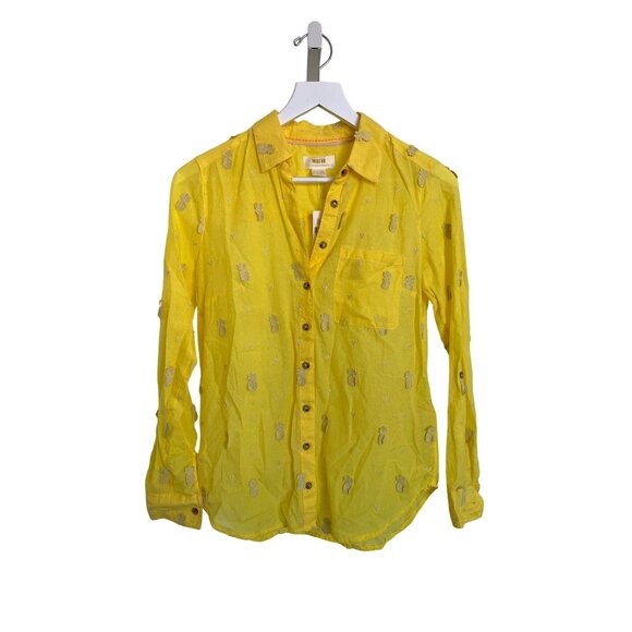 Maeve Yellow Whimsical Pineapple Embroidery Button-Down Shirt - Picture 4 of 9